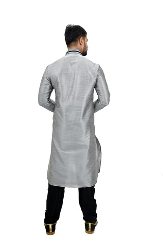 Image Title Indian Traditional Silk Grey Kurta Pajama for Men