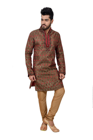 Image Title Indian Traditional Brocade Silk Multicolour Kurta Pajama for Men