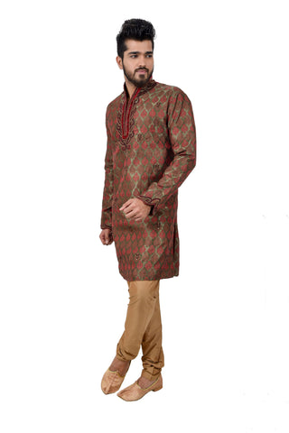 Image Title Indian Traditional Brocade Silk Multicolour Kurta Pajama for Men