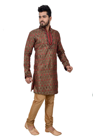 Image Title Indian Traditional Brocade Silk Multicolour Kurta Pajama for Men