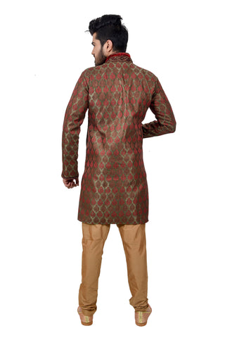 Image Title Indian Traditional Brocade Silk Multicolour Kurta Pajama for Men