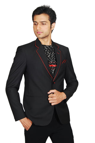 Image Title Notch Lapel Style Trendy Black Blazer for Men