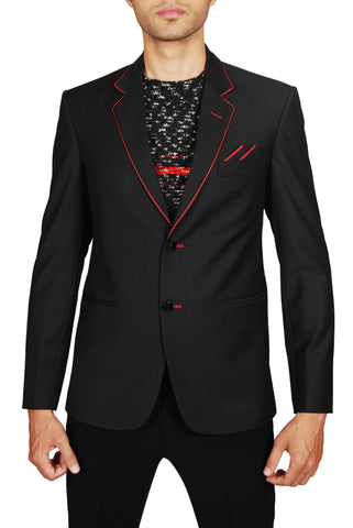 Image Title Notch Lapel Style Trendy Black Blazer for Men