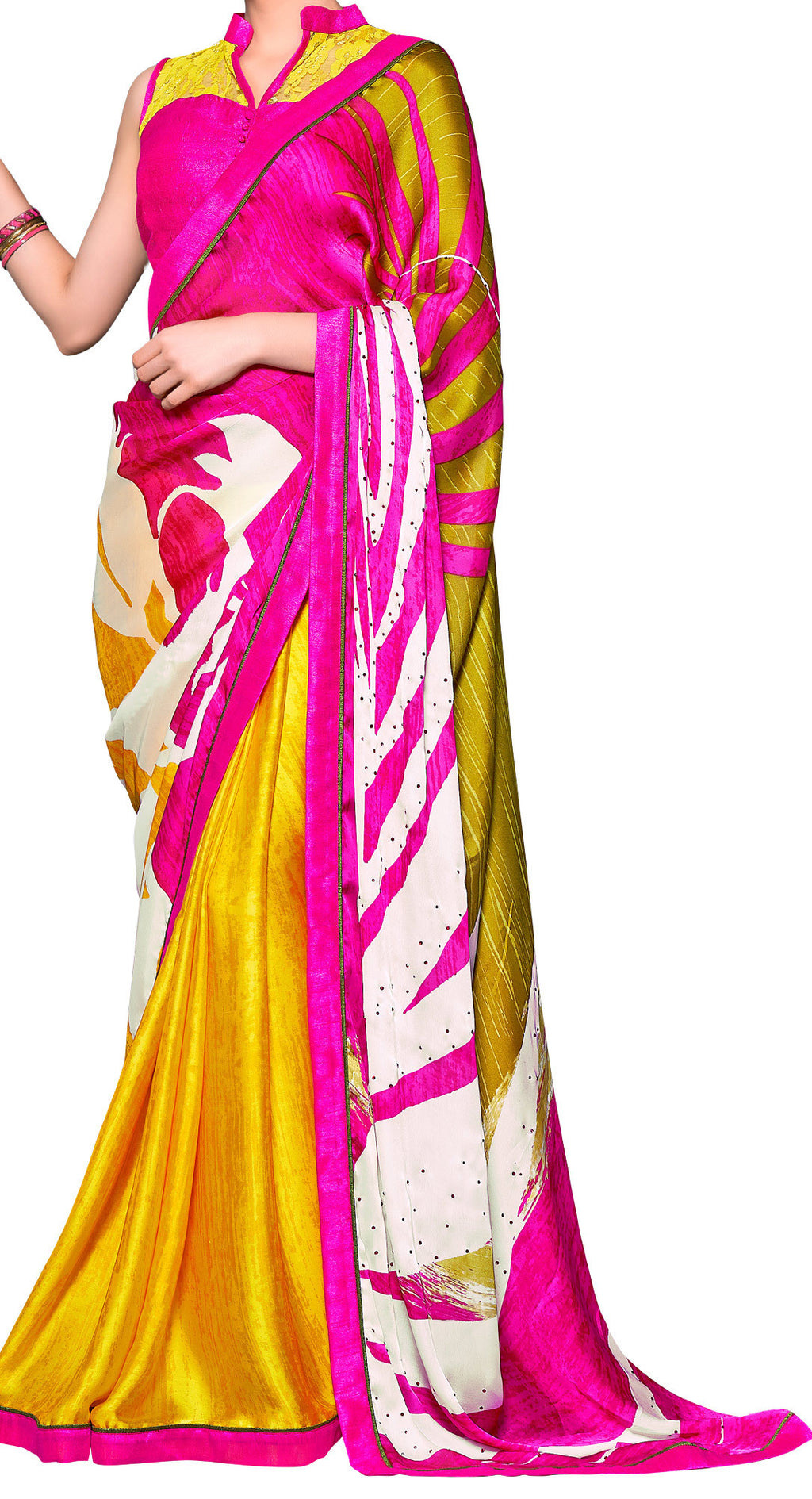Image Title Mystical Designer Crepe Satin Iconic Sari Saree D-304