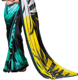 Image Title Digital Print Crepe Silk Black & Yellow Shaded Saree Sari D-305