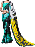 Image Title Digital Print Crepe Silk Black & Yellow Shaded Saree Sari D-305