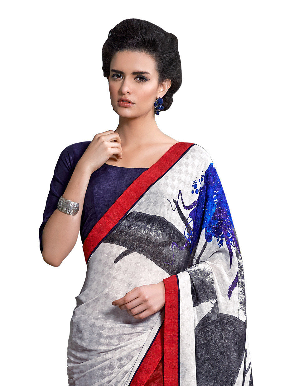 Image Title Digital Print Exclusive Crepe Silk Red Georgette Saree Sari D-307