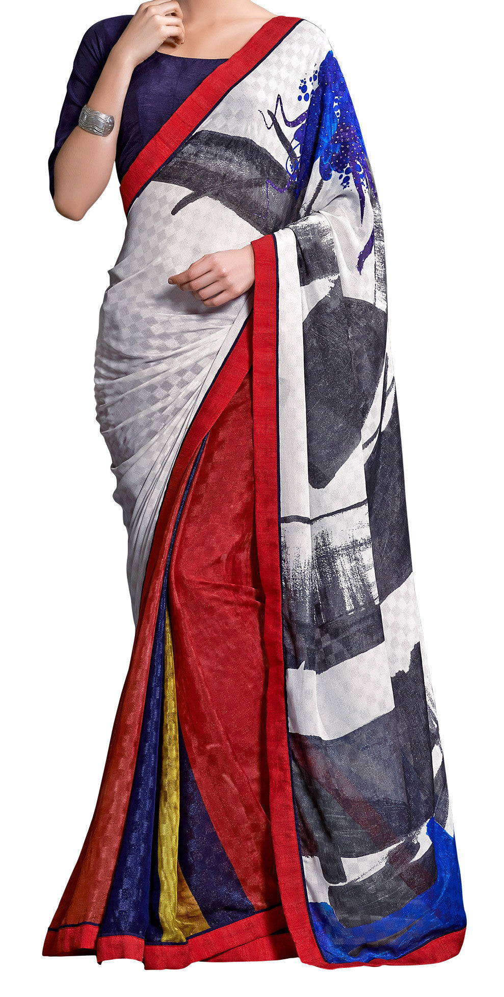 Image Title Digital Print Exclusive Crepe Silk Red Georgette Saree Sari D-307