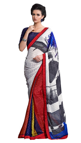 Image Title Digital Print Exclusive Crepe Silk Red Georgette Saree Sari D-307