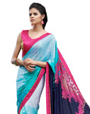 Image Title Digital Print Blue & Pink Shaded Crepe Silk Saree Sari D-310