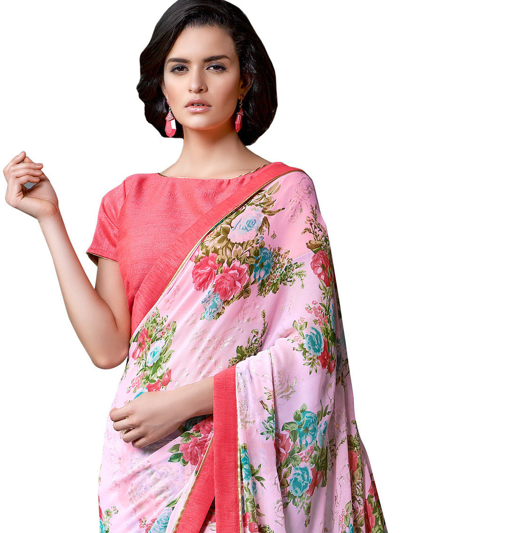 Image Title Rose Print Iconic Soft Georgette Indian Saree Sari D-311