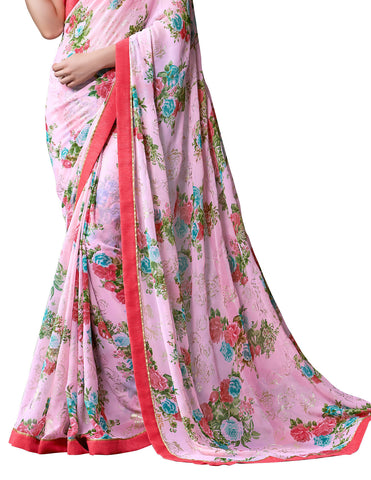 Image Title Rose Print Iconic Soft Georgette Indian Saree Sari D-311