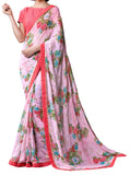 Image Title Rose Print Iconic Soft Georgette Indian Saree Sari D-311