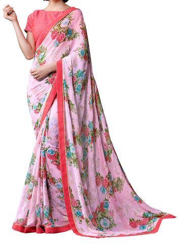 Image Title Rose Print Iconic Soft Georgette Indian Saree Sari D-311