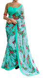 Image Title Mint Blossom Floral Print Designer Crepe Silk Saree Sari D-312