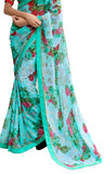 Image Title Mint Blossom Floral Print Designer Crepe Silk Saree Sari D-312