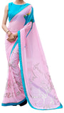 Image Title Demure in Pink Digital Print Designer Crepe Silk Saree Sari D-316