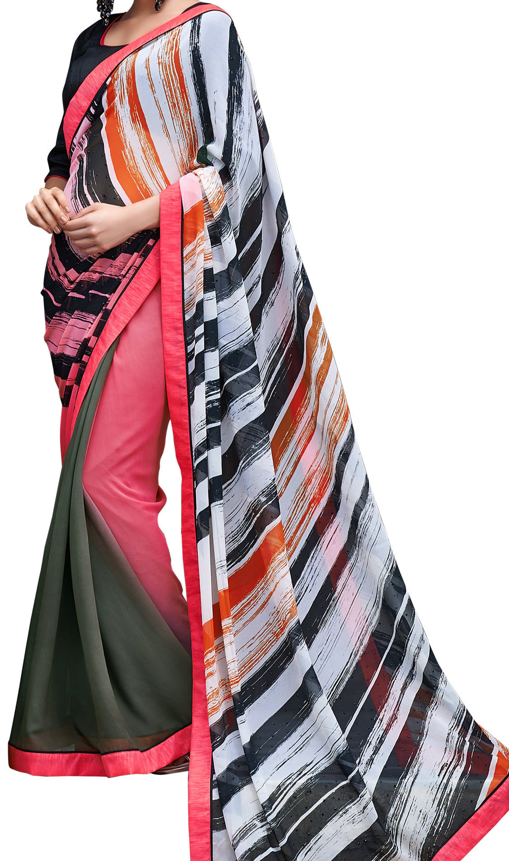 Image Title Digital Print Crepe Silk Bold & Beautiful Shaded Saree Sari D-317