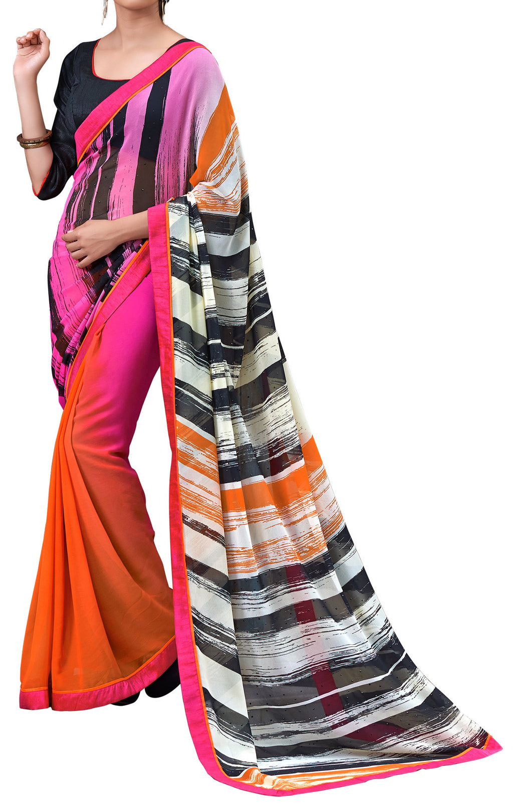 Image Title Digital Print Crepe Silk Vivacious Shaded Saree Sari D-318