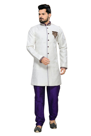 Image Title Traditional Off White Jacquard Silk Indian Wedding Sherwani For Men