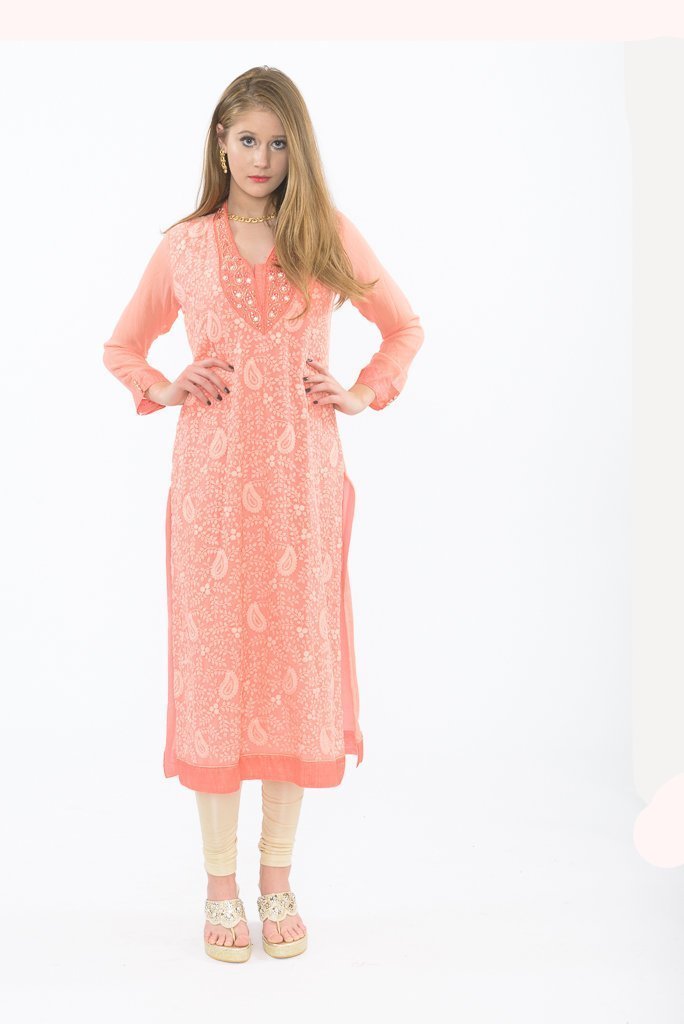 Image Title Delicate Peach Long Kurti with Leggings
