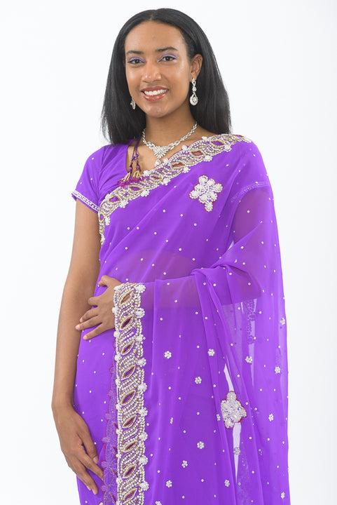 Dreamy Violet Ready-Made Pre Pleated Sari