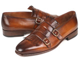 Paul Parkman Men's Brown Kiltie Double Monkstraps Shoes (ID#ST37VF) Size 9-9.5 D(M) US