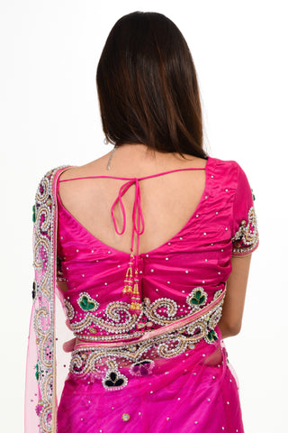 Image Title Superhot Pink Net Ready-made Sari