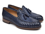 Paul Parkman Woven Leather Tassel Loafers Navy Shoes (ID#WVN44-NAVY) Size 7.5 D(M) US
