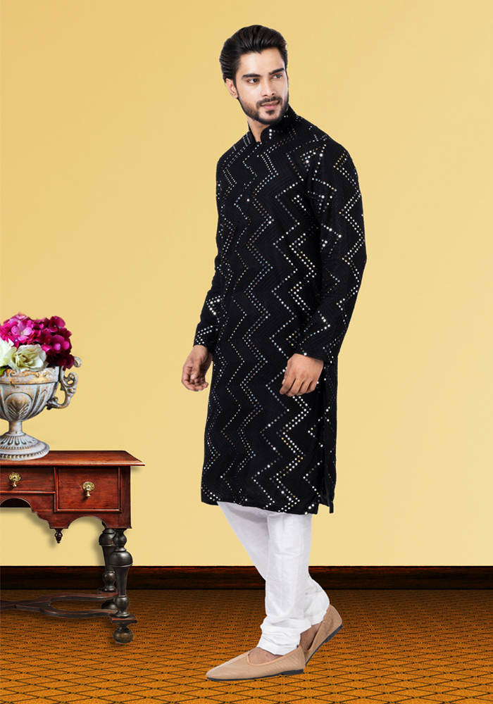 Designer Elegant Midnight Black Indo-Western Kurta Set – BL152960