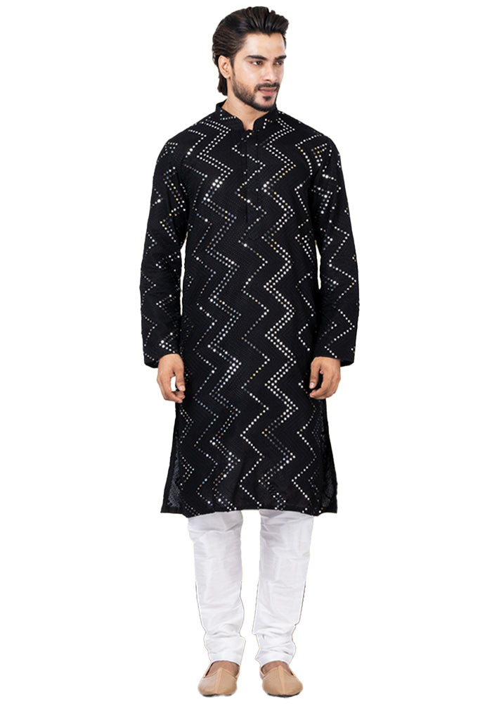Designer Elegant Midnight Black Indo-Western Kurta Set – BL152960