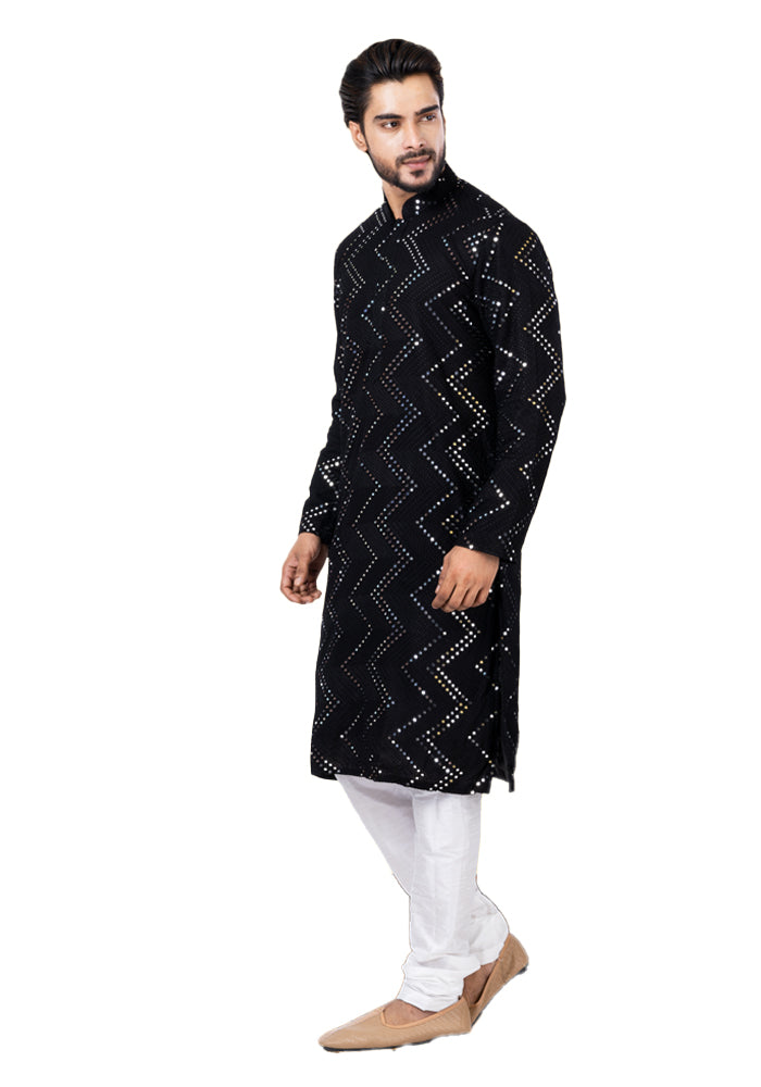 Designer Elegant Midnight Black Indo-Western Kurta Set – BL152960