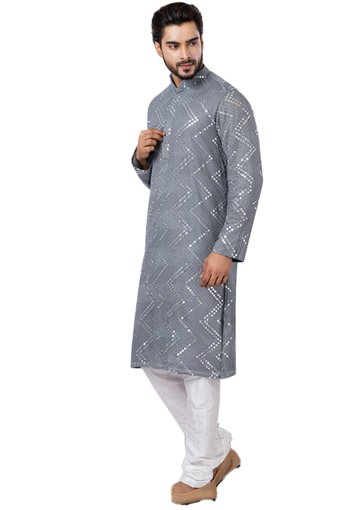 Designer Elegant Silver Grey Indo-Western Kurta Set – BL152961