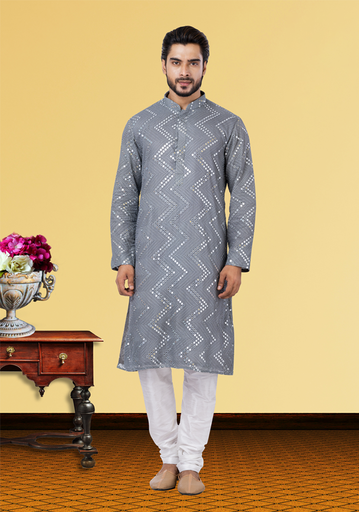 Designer Elegant Silver Grey Indo-Western Kurta Set – BL152961