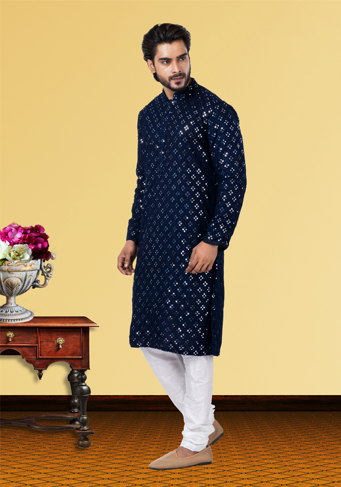 Designer Royal Navy Blue Patterned Kurta Set – BL152966