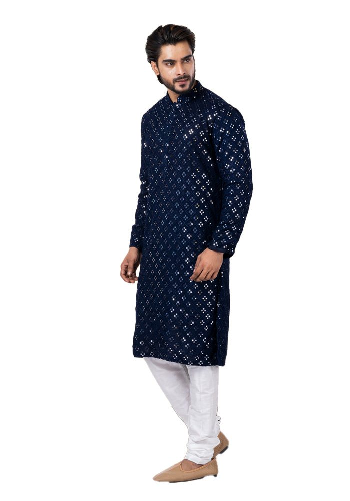 Designer Royal Navy Blue Patterned Kurta Set – BL152966