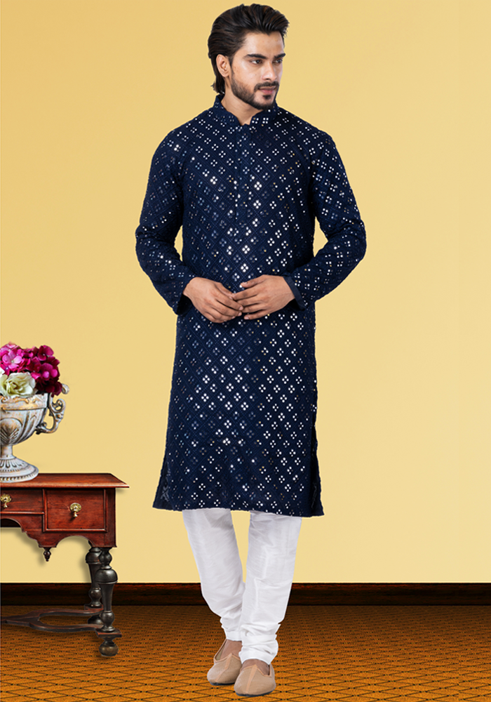 Designer Royal Navy Blue Patterned Kurta Set – BL152966