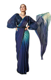 Midnight Ocean Ombre Satin Silk One Minute Ready-to-Wear Sari with Stone & Bead Work | SNTK-25604