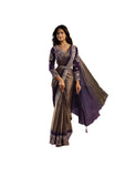 Royal Eclipse Purple Metallic Gold Satin One Minute Ready-to-Wear Sari with Pearl & Stone Work | SNTK-26613