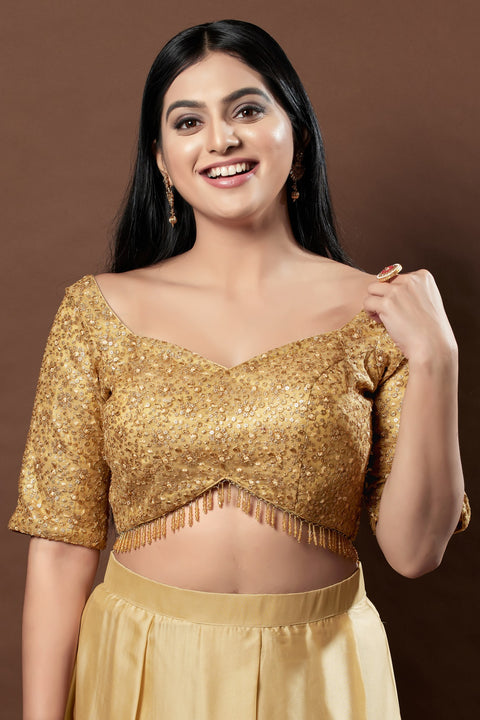 Gilded Opulence Sweetheart Neck Gold Saree Blouse