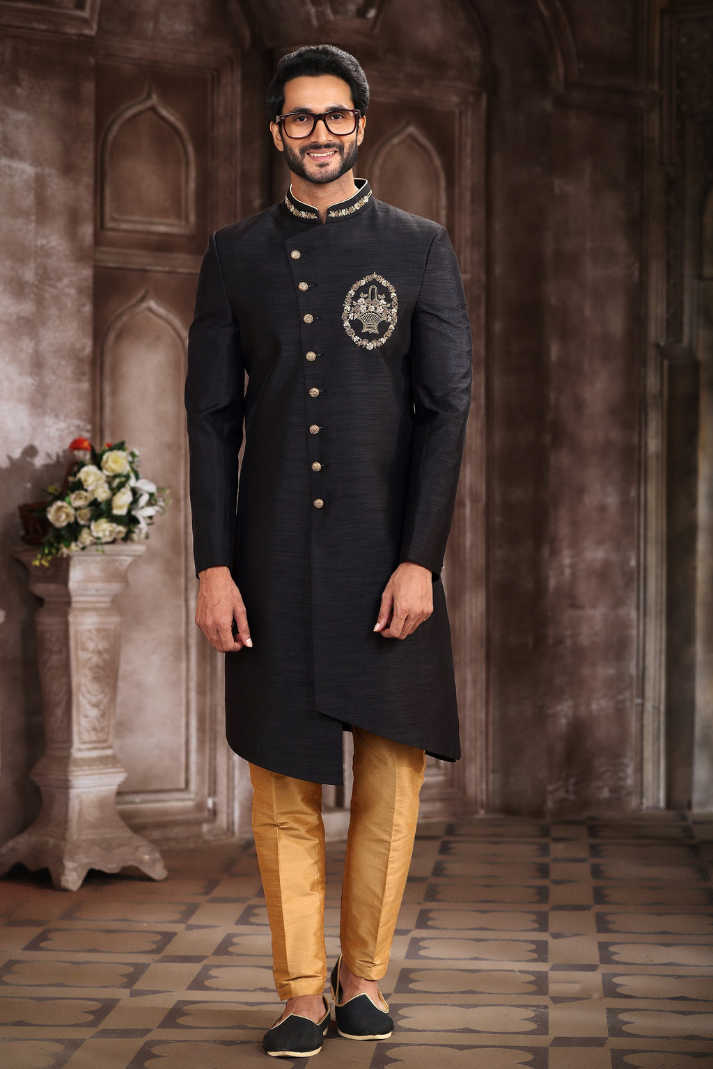 Designer Classic Black Embroidered Sherwani – BL2230