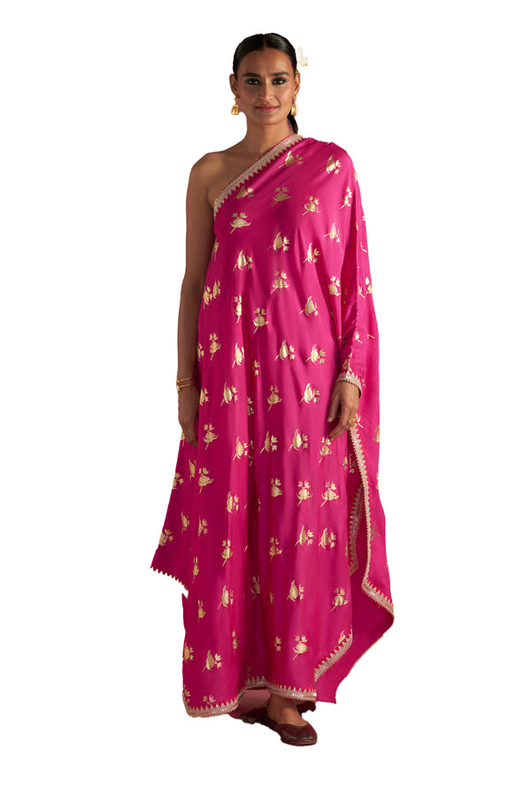 Masaba Magenta Irisbud One Shoulder Kaftan