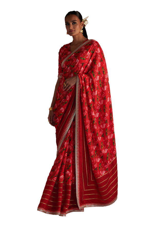 Masaba Red Rain Lily Saree