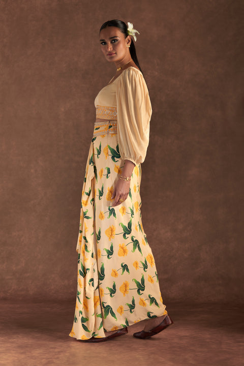 Masaba Vanilla Poppy Petal Drape Skirt Set