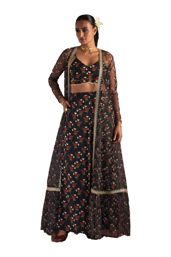 Masaba Black Irisbud Cape Set