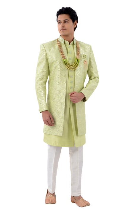 Mesmerizing Green Designer Indo Western Sherwani Set -RK1214