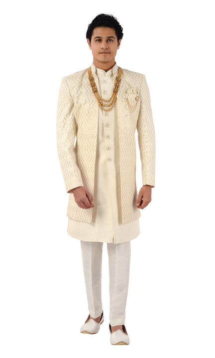 Trendy Designer Cream Indo Western Sherwani Set -RK1216