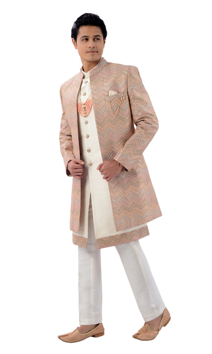 Stylish Asymmetrical Designer Shrug Style Indo Western Sherwani Set-RK1217