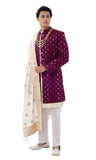 Amethyst Toned Designer Mirror Work 3 Piece Indo Western Sherwani Set-RK1218