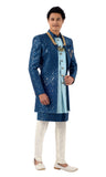 Classy Designer Teal Blue Mirror Work Jacket Style Indo Western Sherwani Set-RK1219